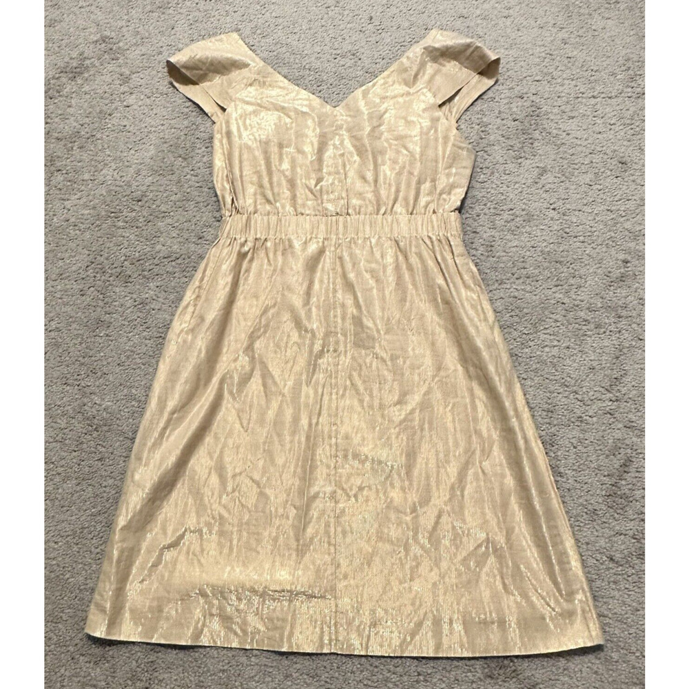 AX Armani Exchange Women 2 Dress Cotton Lurex Sleeveless V- Neck Gold Metallic - Picture 5 of 9